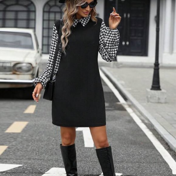Black and White Houndstooth  2 In 1 Dress - Picture 4 of 4